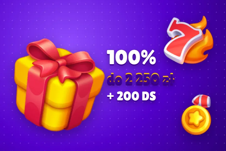 Bonus powitalny casino Robocat Casino Robocat – prezent i ikony Robocat z napisem 100% do 2 250 zł + 200 DS